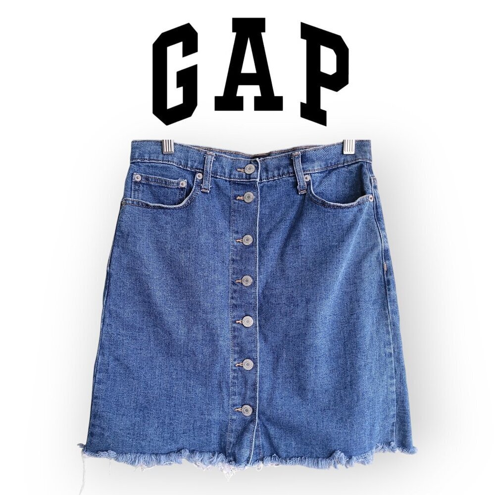 Gap Denim Button-Down Mini Skirt Medium Indigo Wash Size 6 Casual Cute Outfit
